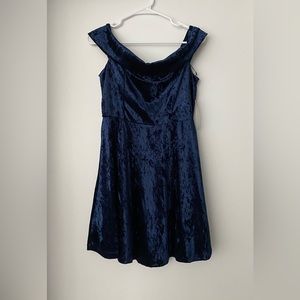 Royal Blue Velvet Off Shoulder Mini Dress Size L
